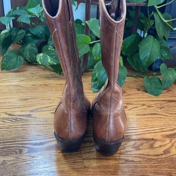 Matisse Brown Leather Pointed Toe Cowboy Boots Cutout Turq. Floral Design - Picture 7 of 11